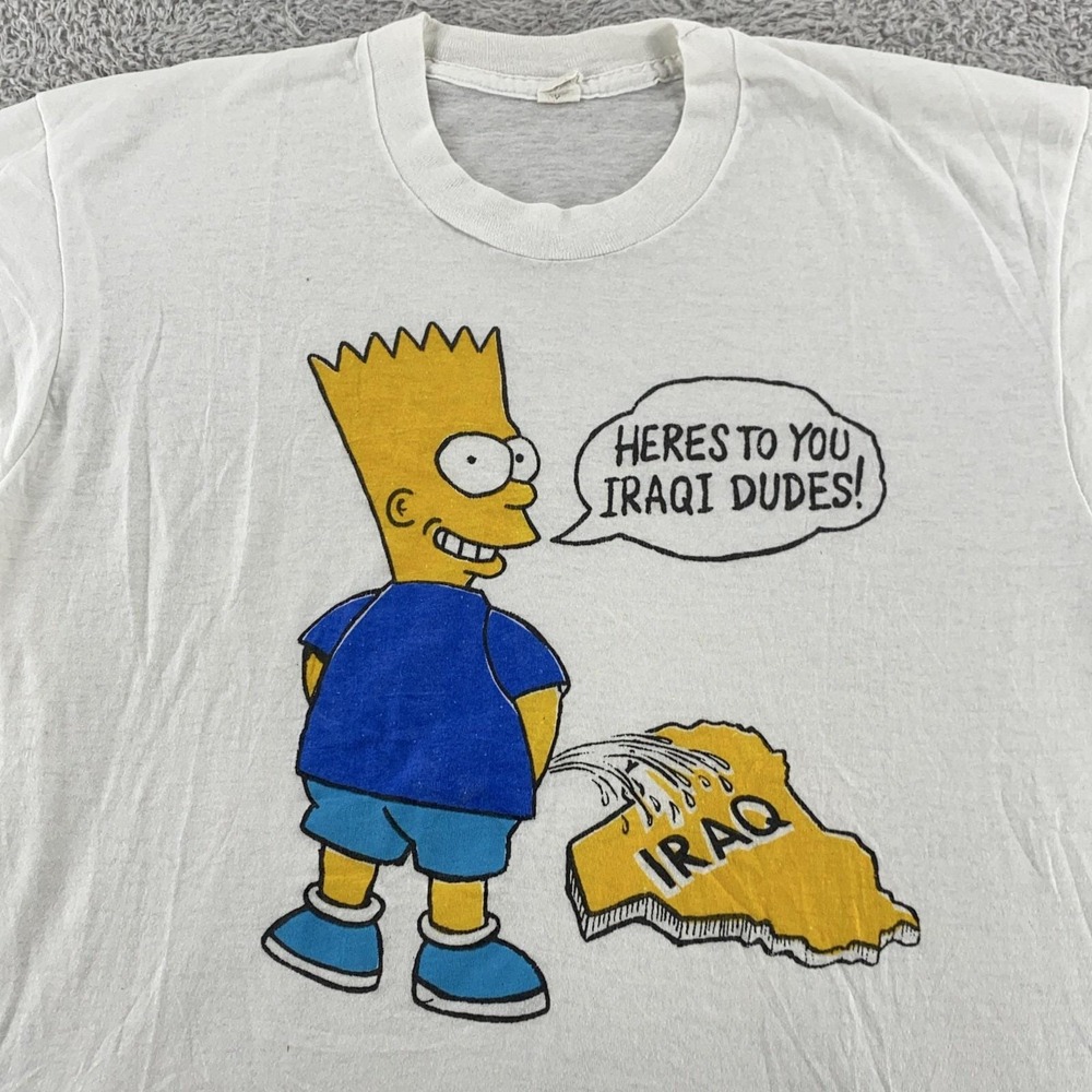 Vintage Bart Simpson Iraq War Shirt Medium White 90s Satire‎ Cartoon Tee